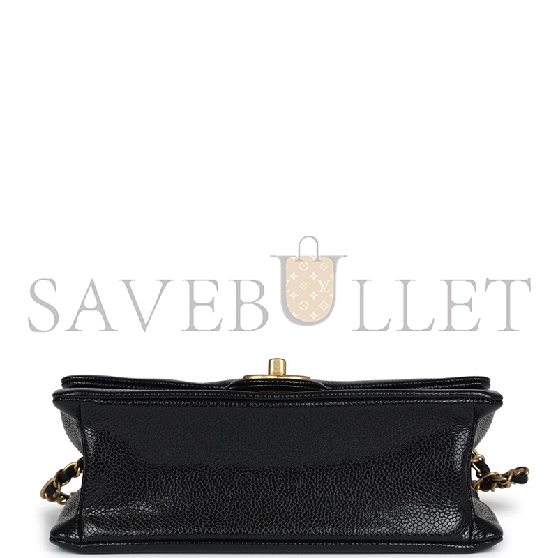 CHANEL MASTER SMALL FLAP BAG BLACK SHINY GRAINED CALFSKIN BRUSHED GOLD HARDWARE  AS5186 (23*15*8cm)